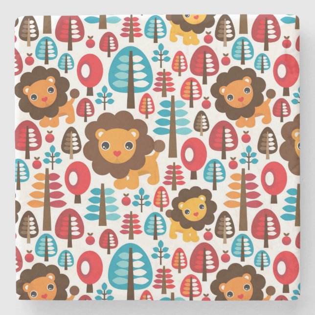 cute retro Lion kids illustration Stone Coaster (Front)