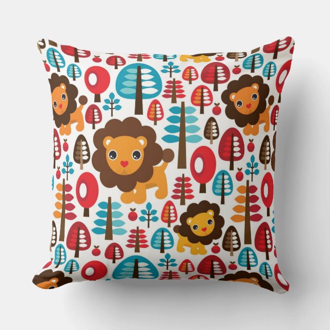 cute retro Lion kids illustration Throw Pillow (Front)