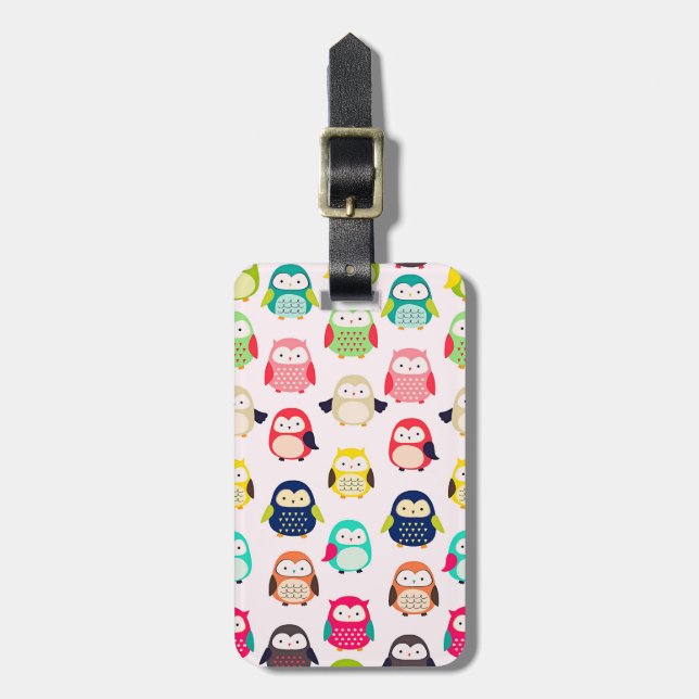 Cute Retro Litte Owls Luggage Tag (Front Vertical)