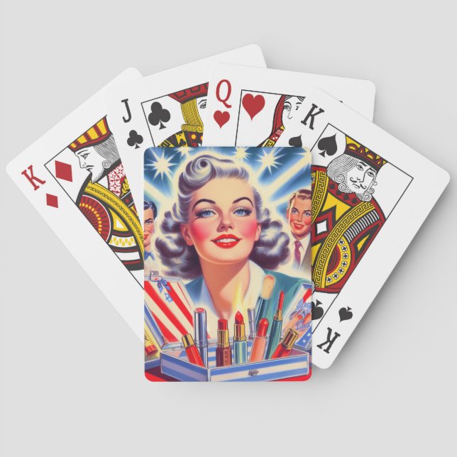 Cute Retro Make Up Pin Up Poker Cards (Back)
