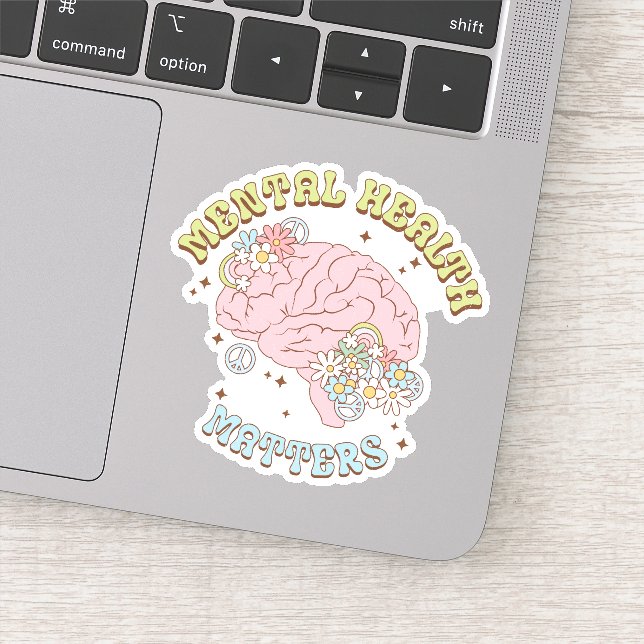 Cute Retro Mental Health Matters Floral Vinyl Sticker (Detail)