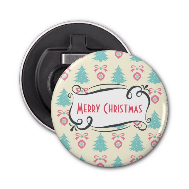 Cute Retro Merry Christmas Pattern Bottle Opener (Front)