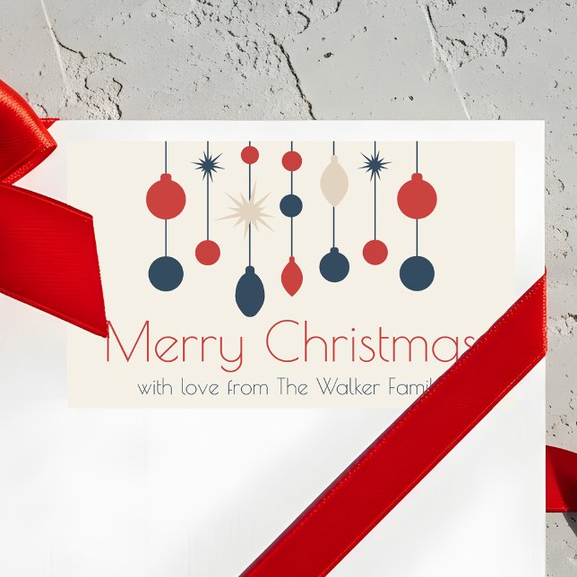 Cute Retro Merry Christmas Red Blue Custom Rectangular Sticker (Creator Uploaded)