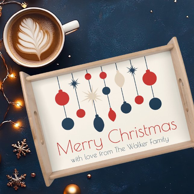 Cute Retro Merry Christmas Red Blue Custom Serving Tray (Creator Uploaded)