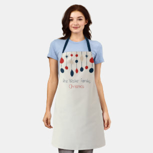 Cute Retro Merry Christmas Red Blue Customized Apron
