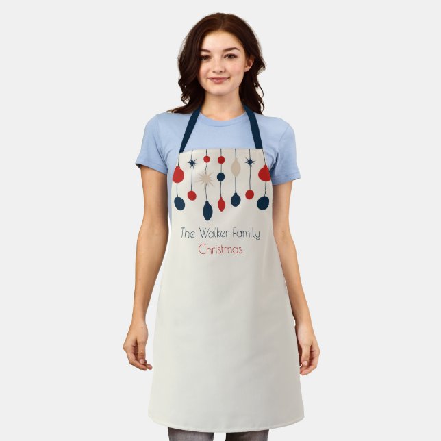 Cute Retro Merry Christmas Red Blue Customized Apron (Worn)