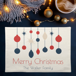 Cute Retro Merry Christmas Red Blue Ornaments Cloth Placemat