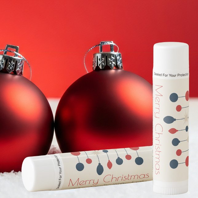 Cute Retro Merry Christmas Red Blue Ornaments Lip Balm (Creator Uploaded)