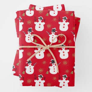 Cute Retro Mid-century Frosty Gold Red  Wrapping Paper Sheets