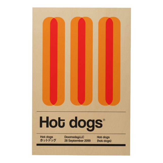 Cute Retro Minimalist Hot Dog  Wood Wall Art (Front)