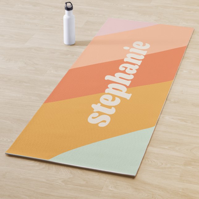 Cute Retro Mint Pastel Geometric Stripes | Name Yoga Mat (In Situ)