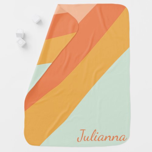 Cute Retro Mint Pastel Stripes Personalized Name Baby Blanket