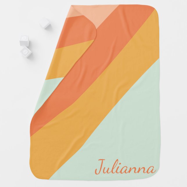 Cute Retro Mint Pastel Stripes Personalized Name Baby Blanket (In Situ)