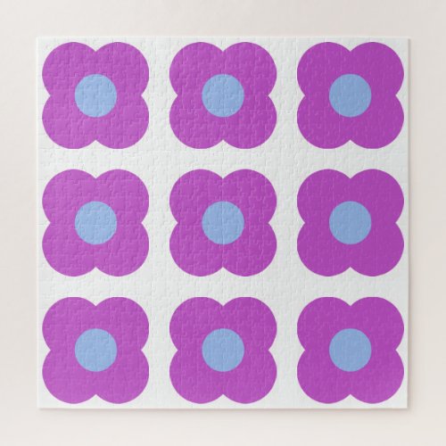 Cute Retro Mod Pop Flower Pattern in Purple  Jigsaw Puzzle