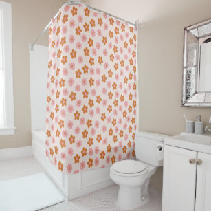 Cute Retro Mod Pop Flowers Pink and Burnt Orange Shower Curtain
