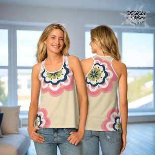Cute Retro Modern Cream and Pink Floral Mandala Tank Top