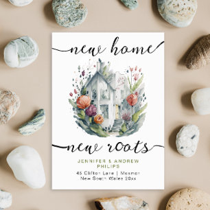 Cute Retro Moving New Home Watercolor Calligraphy Announcement