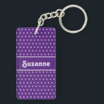 Cute Retro Name Polka Dot Royal Purple & White  Keychain<br><div class="desc">Shop our trendy Custom Name Simple Polka Dots Pattern keychains. 
Cute personalized gift for any person and occasion.  Font can be changed by clicking the "Edit Design" button.</div>