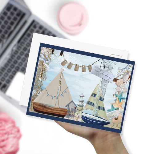 Cute Retro Nautical Toy Sailboats Greeting Postcard