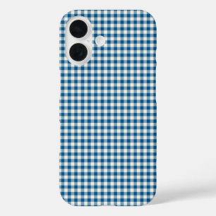 Cute Retro Navy Blue Gingham Plaid Pattern iPhone 16 Case