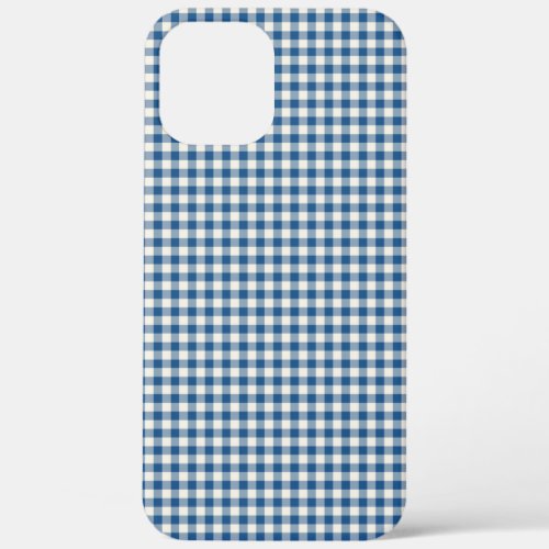 Cute Retro Navy Blue Gingham Plaid Pattern iPhone 12 Pro Max Case