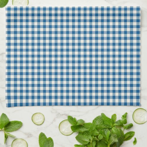 Cute Retro Navy Blue Gingham Plaid Pattern  Kitchen Towel