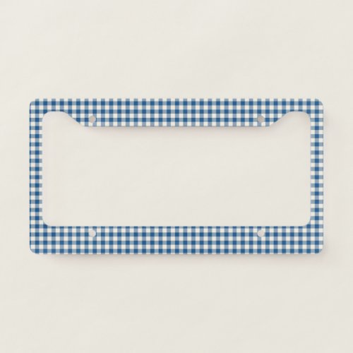 Cute Retro Navy Blue Gingham Plaid Pattern  License Plate Frame