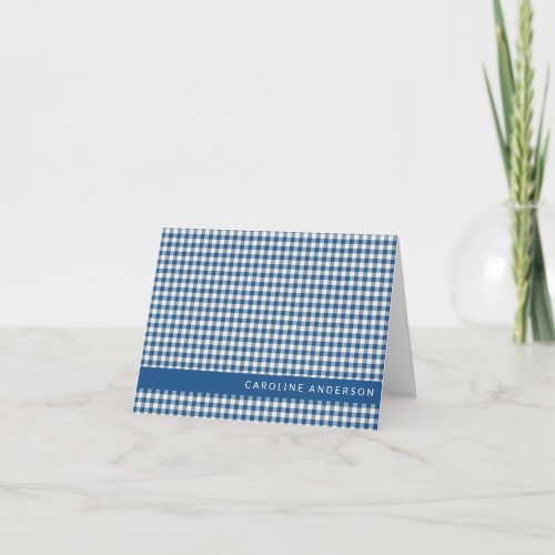 Cute Retro Navy Blue Gingham Plaid Personalized Note Card