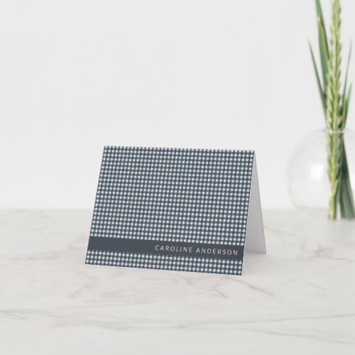 Cute Retro Navy Gingham Plaid Personalized Note Card