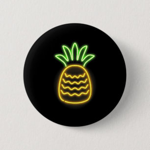 Cute Retro Neon Pineapple For Hawaiian Beaches Shi Button