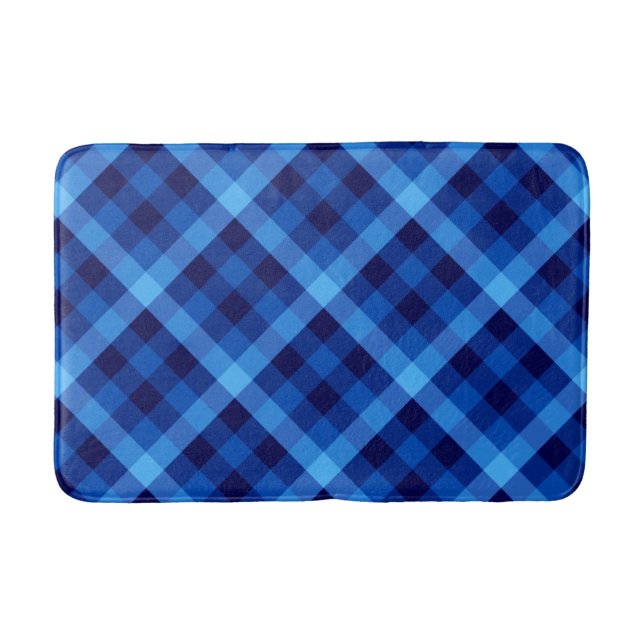 Cute Retro Ocean Blue Plaid Medium Bath Mat (Front)