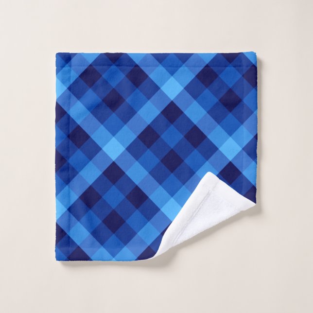 Cute Retro Ocean Blue Plaid Washcloth (Wash Cloth)