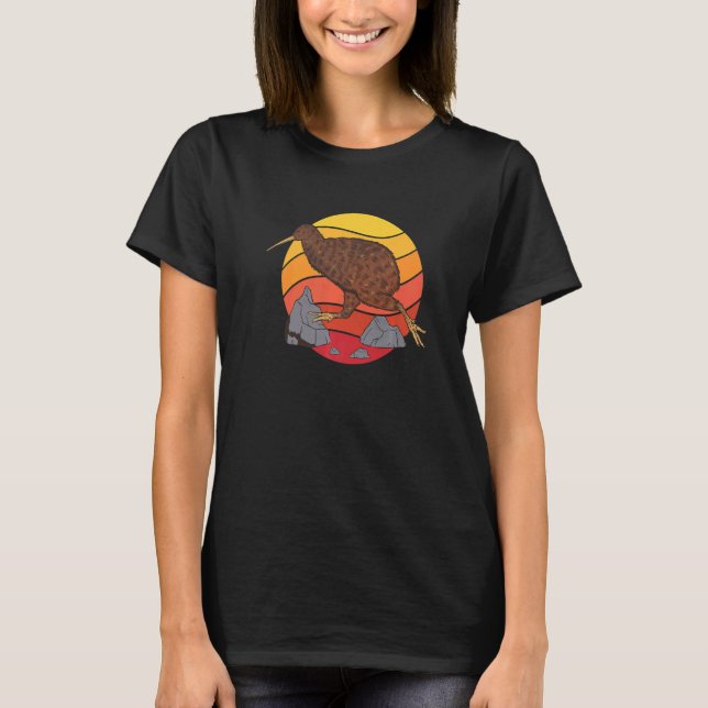 Cute Retro Old School New Zealand Kiwi Bird Runnin T-Shirt (Front)