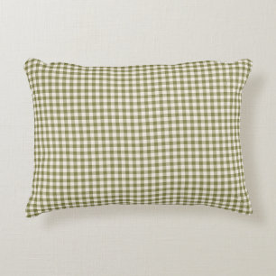 Cute Retro Olive Green Gingham Plaid Pattern Accent Pillow