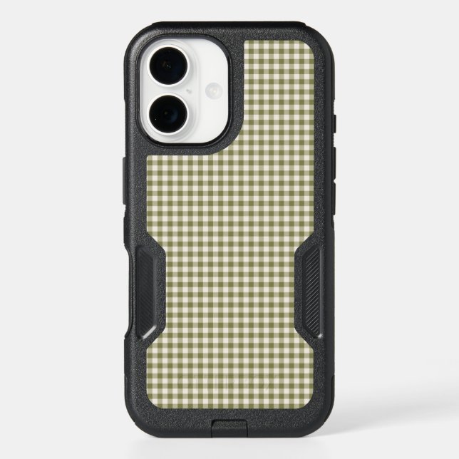 Cute Retro Olive Green Gingham Plaid Pattern Otterbox iPhone Case (Back)