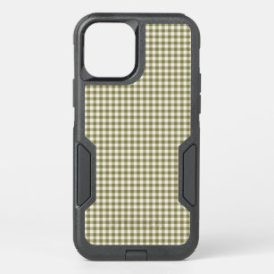 Cute Retro Olive Green Gingham Plaid Pattern OtterBox Commuter iPhone 12 Case