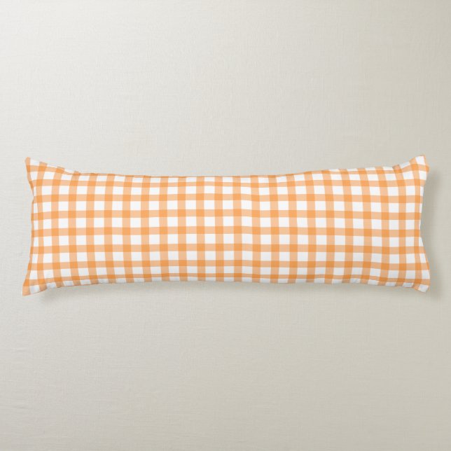 Cute Retro Orange Gingham Plaid pattern Body Pillow (Front)