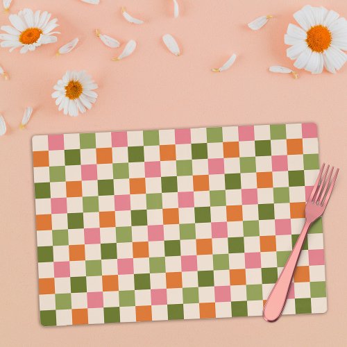 Cute Retro Orange Pink Green Checkerboard Placemat