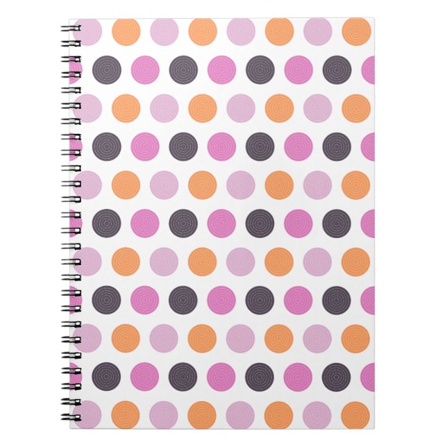 Cute Retro Orange Purple Pink Polka Dot Pattern Notebook (Front)
