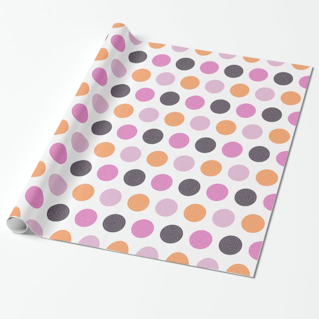Cute Retro Orange Purple Pink Polka Dot Pattern Wrapping Paper (Unrolled)