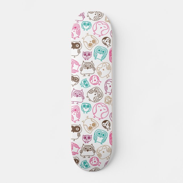Cute retro owl bird pattern design skateboard deck (Front)