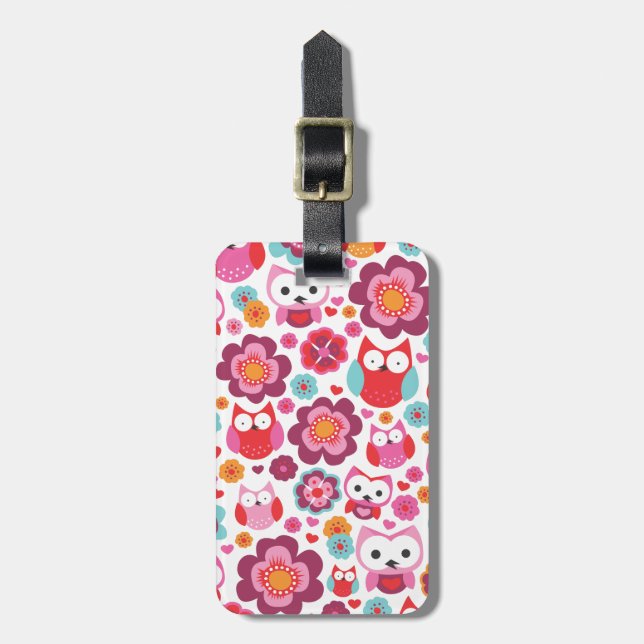 Cute retro owl flower bird pattern travel tag (Front Vertical)
