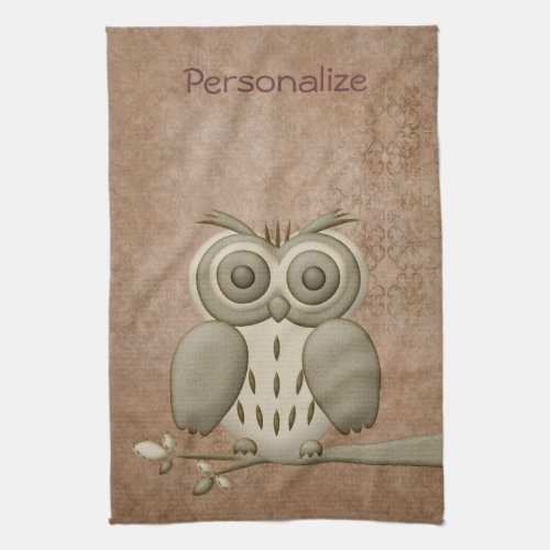 Cute Retro Owl Personalized Kitchen Towel