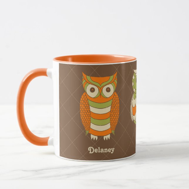 Cute Retro Owls Personalized Mug (Left)