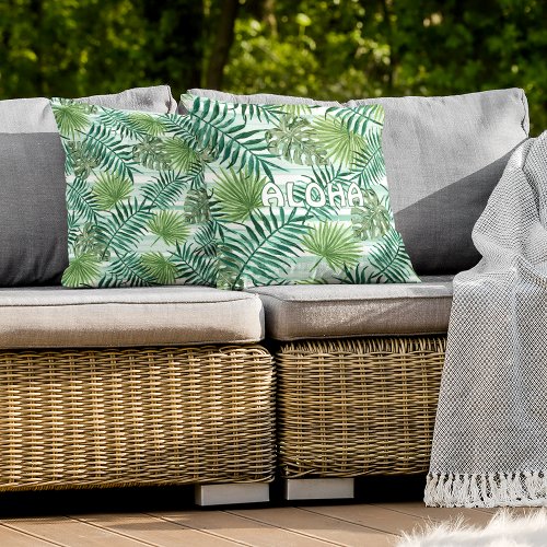 Cute Retro Palm Leaves Watercolor Art Welcome Thro Outdoor Pillow