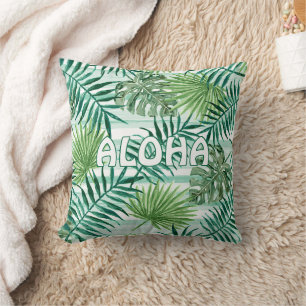 Cute Retro Palm Leaves Watercolor Art Welcome Throw Pillow