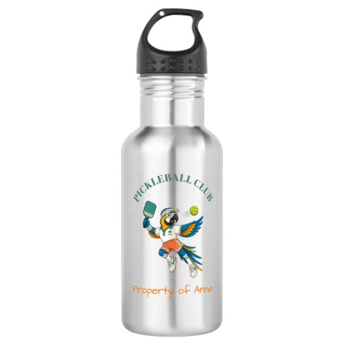 Cute Retro Parrot Kids Custom Pickleball Stainless Steel Water Bottle