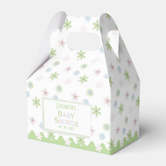 Cute Retro Pastel Floral Baby Shower Favor Boxes (Front Side)
