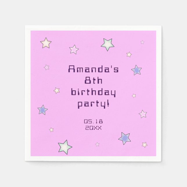 Cute Retro Pastel Stars Light Pink Kids Birthday  Napkins (Front)