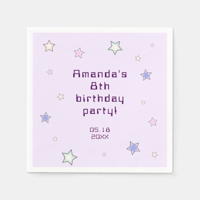 Cute Retro Pastel Stars Light Pink Kids Birthday  Napkins (Front)